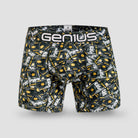 Bóxer Dollar Black Genius para hombre, vista frontal del estampado de billetes de 100 dólares en blanco, negro y dorado
